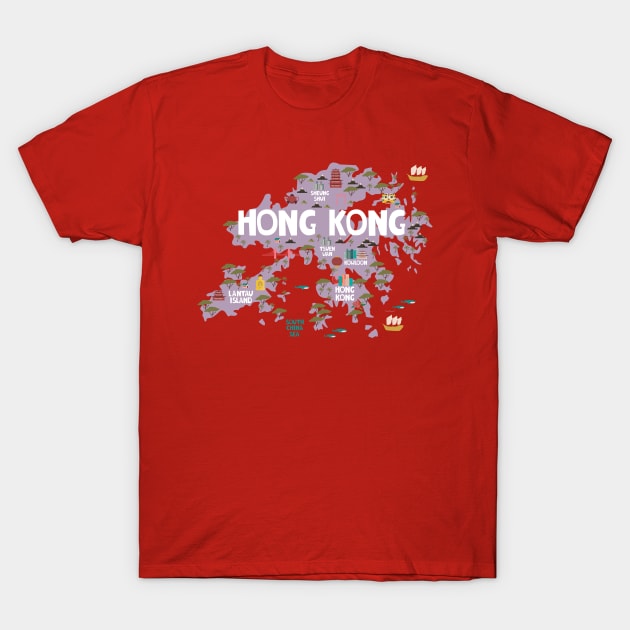 Hong Kong illustrated map T-Shirt by JunkyDotCom